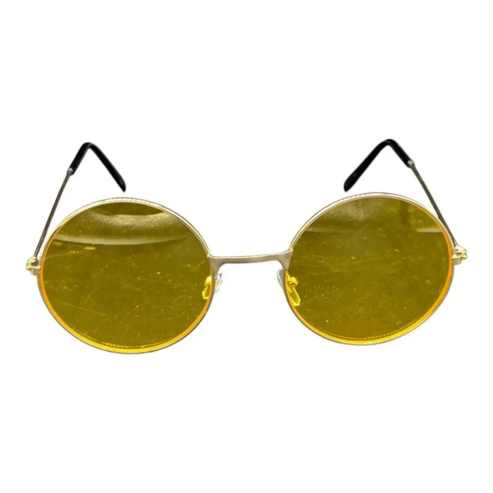 Round Hippie Gold yellow Sunglasses UV Protection‎